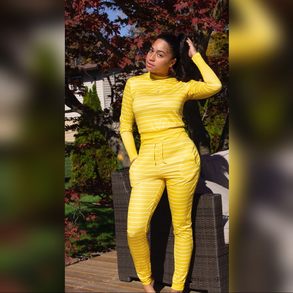 Yellow Striped Two Piece Lounge Set